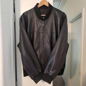 Tannery West Black Leather Bomber Jacket